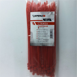 Хомут нейлоновый 4*200 мм красный КРЕПЫЖ