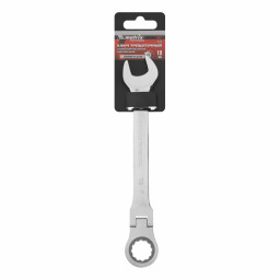 Ключ комбинированный трещоточный, 19 мм, CrV, шарнирный, зеркальный хром Matrix Professional